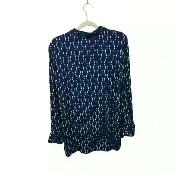 Soft Surroundings Womens Med Navy Pink Poet Button Up Blouse Tiered Bell Sleeve - Picture 10 of 10